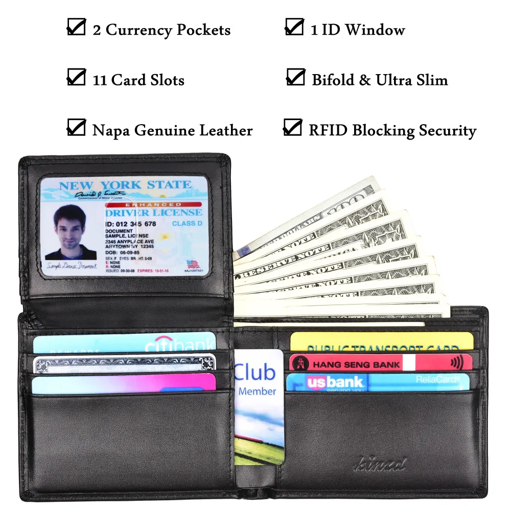 Мужская trifold бумажник Ман натуральная кожа RFID Блокировка Кошелек тонкий передний