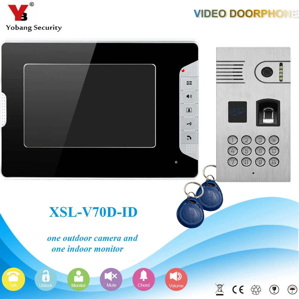 YobangSecurity видеодомофон 7 дюймов монитор видео дверной звонок отпечатков пальцев пароль Камера Системы RFID Доступа Управление