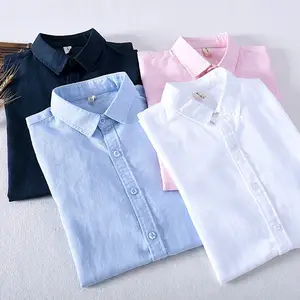 Рубашка мужская с отложным воротником, лен, короткий рукав, хлопок, Повседневная однотонная, приталенная, модная одежда, лето 2020