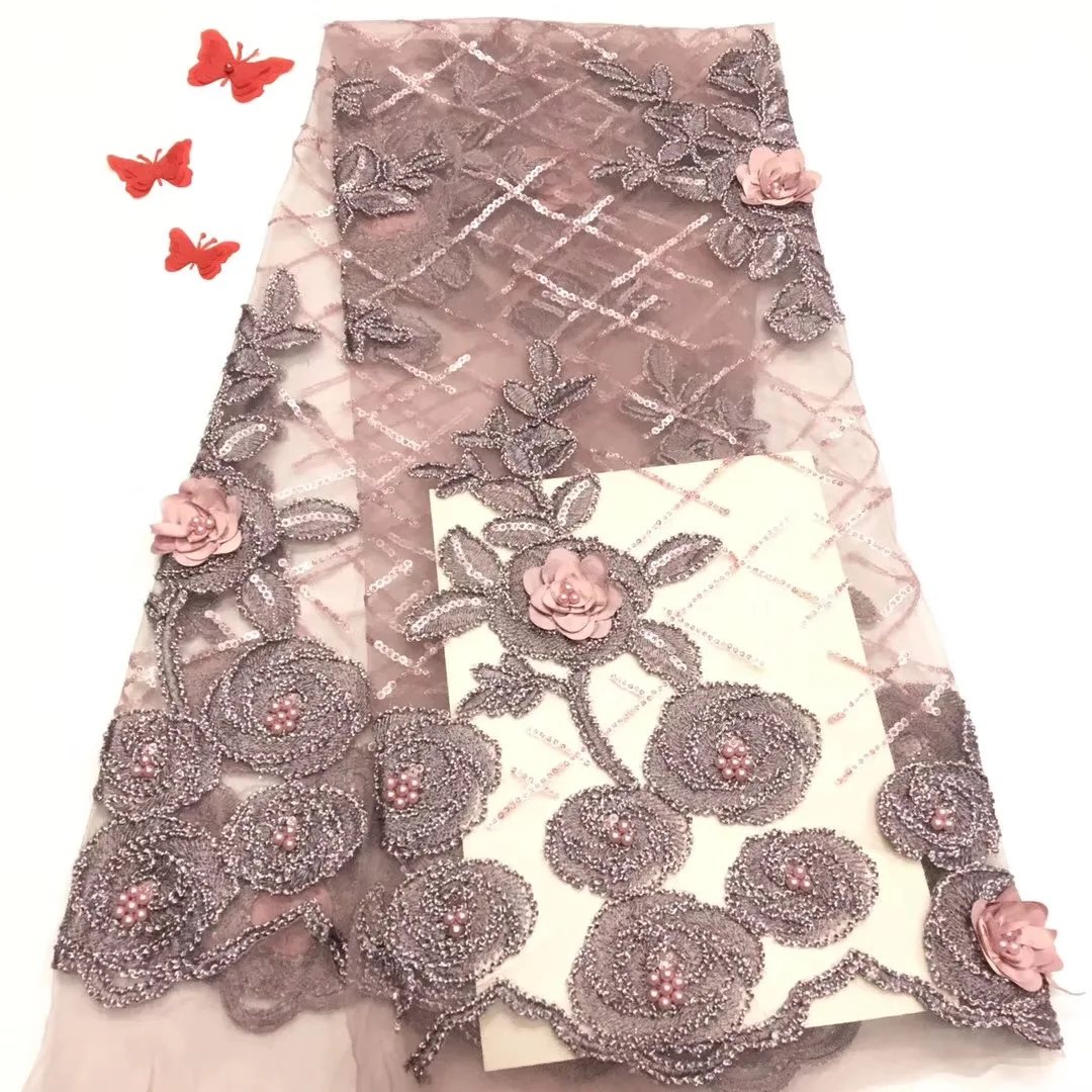 2019 African Lace Fabric High Quality 3d French With Beads Sequin Embroidery Tulle For Wedding RF189 | Дом и сад