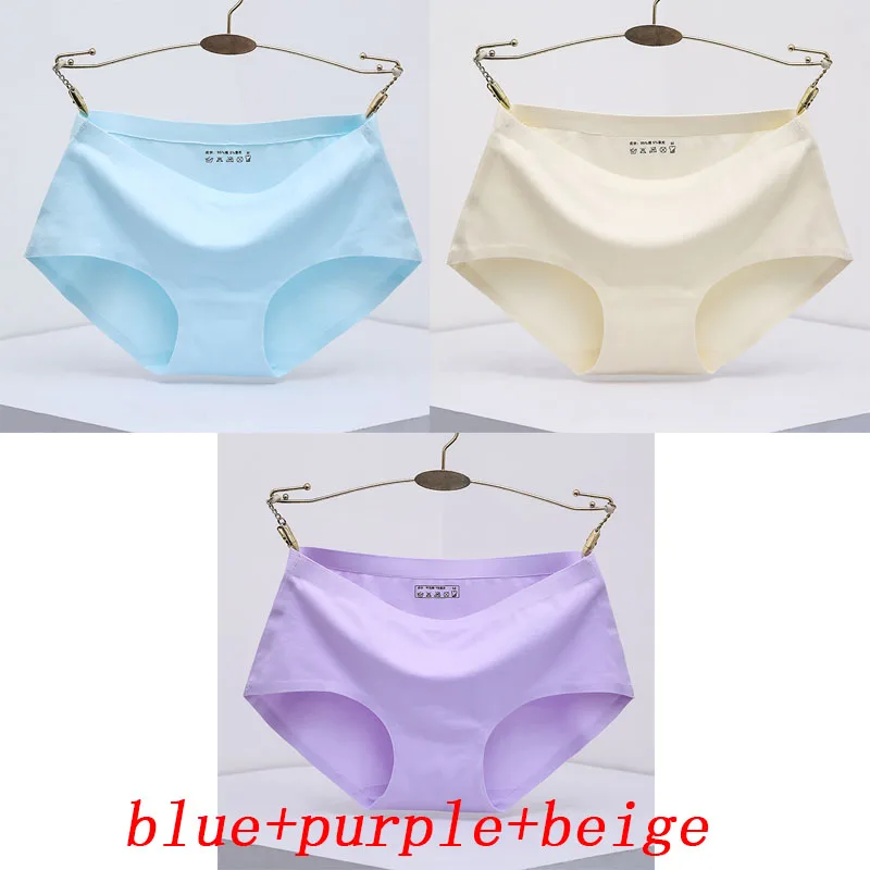 blue purple beige 3 шт./лот, женские трусики, цельное бесшовное женское нижнее белье, трусы со средней талией, сексуальное хлопковое женское нижнее белье, трусы - Цвет: blue purple beige