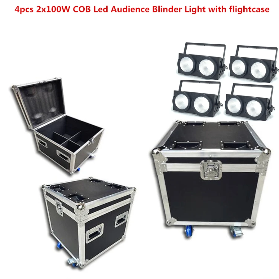 

4pcs 2x100W COB Led Audience Blinder Light with Flightcase 2eyes RGBWA UV 6in1 200W Led Strobe Disco Dj Lighting LED Par Light