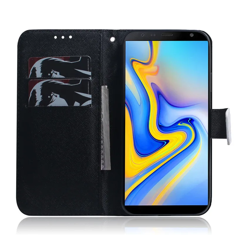J6 плюс Чехол Флип Бумажник кожаный чехол для samsung Galaxy J6Plus J4Plus 3D роспись Кошелек