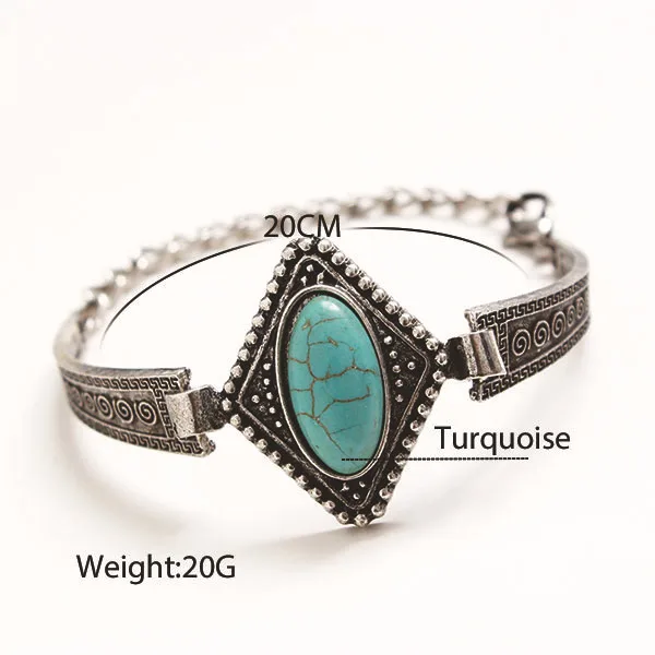 F&ampU Vintage Blue Grain Stone Geometric Shape Tibetan Silver Plating bracelet bangle jewelry Fine for women Accessories | Украшения и