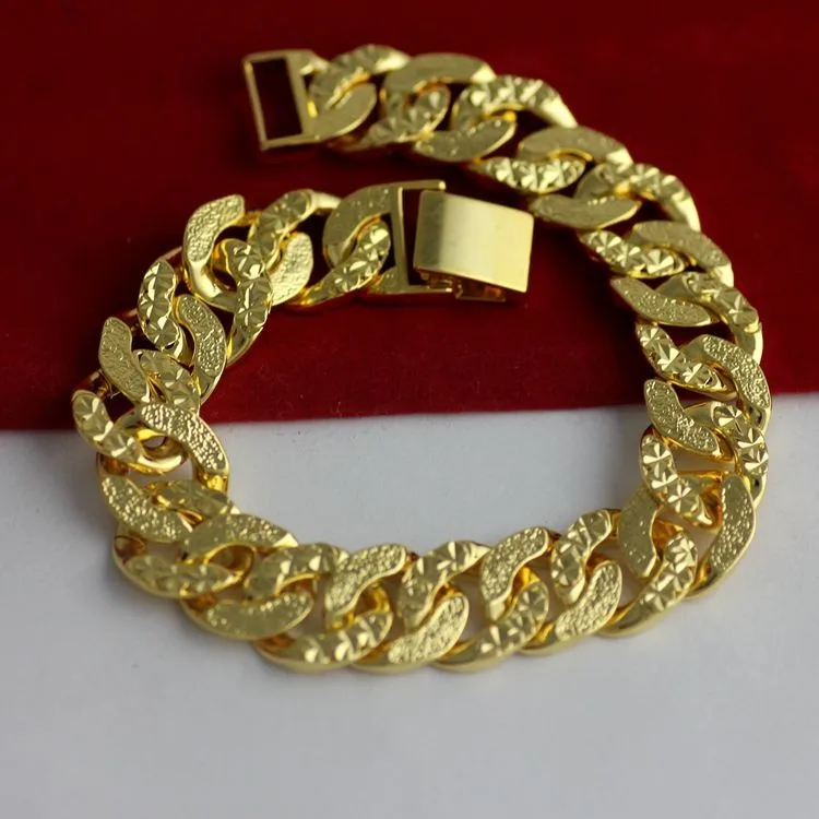 

Hip Hop Bracelet Yellow Gold Filled Mens Bracelet Chain Link 19cm Long
