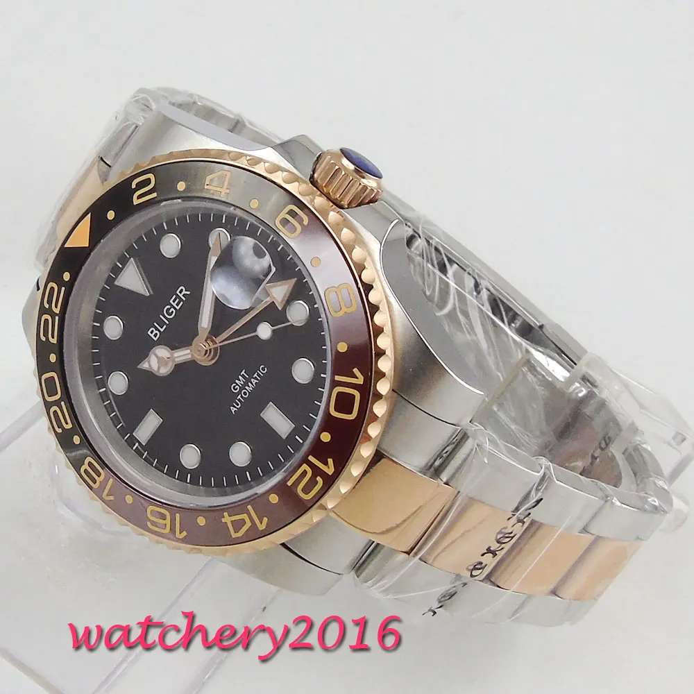 40 мм черный циферблат кофе и керамический ободок GMT Super LUME Топ бренд сапфировое