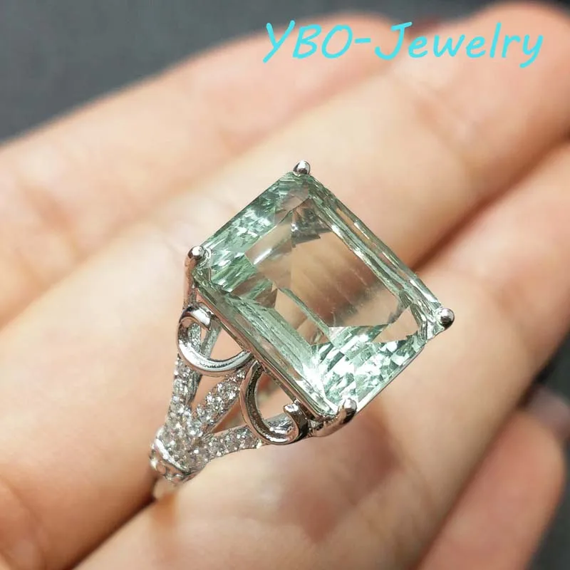 YBO 100% натуральный зеленый аметист кварц камень 8.0ct модные кольца 925 серебро