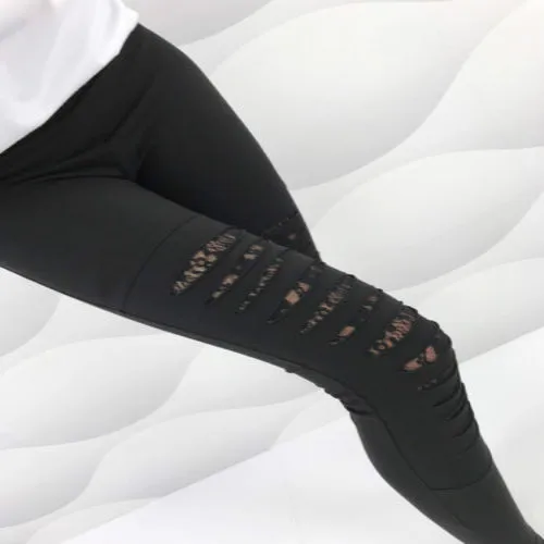

Fashion Women Stretch Skinny Lace Casual High Waist Pencil Hole Pants Trouser
