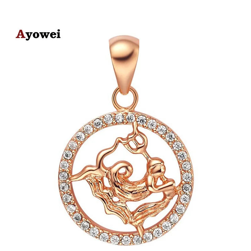 Ayowei12 Созвездие круглый Водолей дизайн сверкающие желтого золота тон Jewelry цепочки