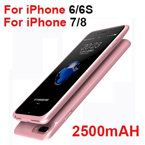 Rosy Gold 2500 мА/ч, внешняя Магнитная батарея Зарядное устройство чехол для iPhone 6, 6 S, 7, 8, Портативный резервного копирования ячейка внешнего аккумулятора чехол для батареи телефона чехол - Цвет: Rosy Gold