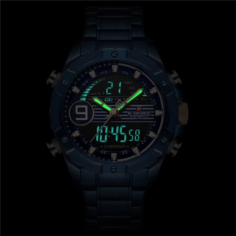 Часы наручные NAVIFORCE Мужские Цифровые спортивные брендовые Роскошные Кварцевые в