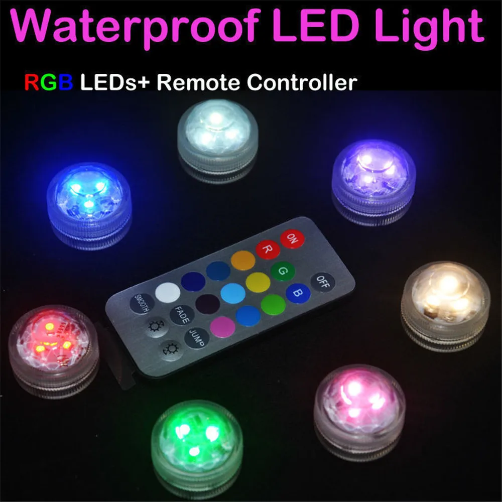 

20pcs/ lot White, Warm White, RGB Color Changing Remote Controlled Submersible LED Lights Waterproof Candles with Battery