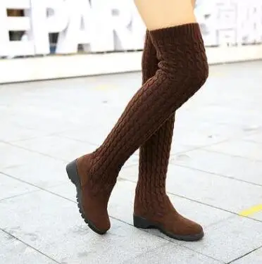 Модные вязаные женские сапоги до колена сезон осень-зима 2020 эластичные