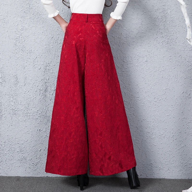 Женские широкие брюки большого размера плюс черные красные синие свободные до
