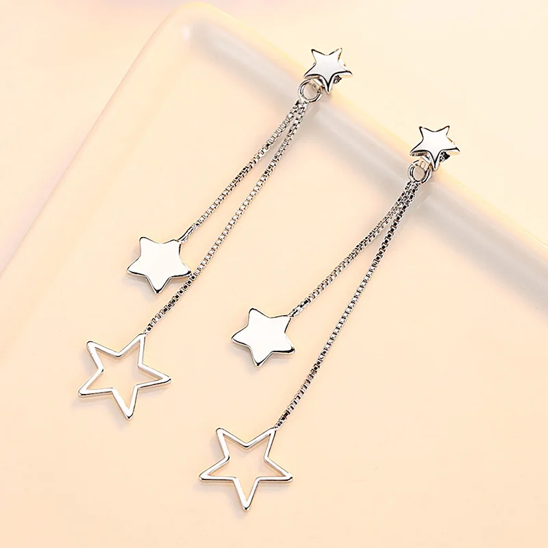 Модные серьги с подвесками в виде звезд из цепи 925 стерлингового серебра Висячие