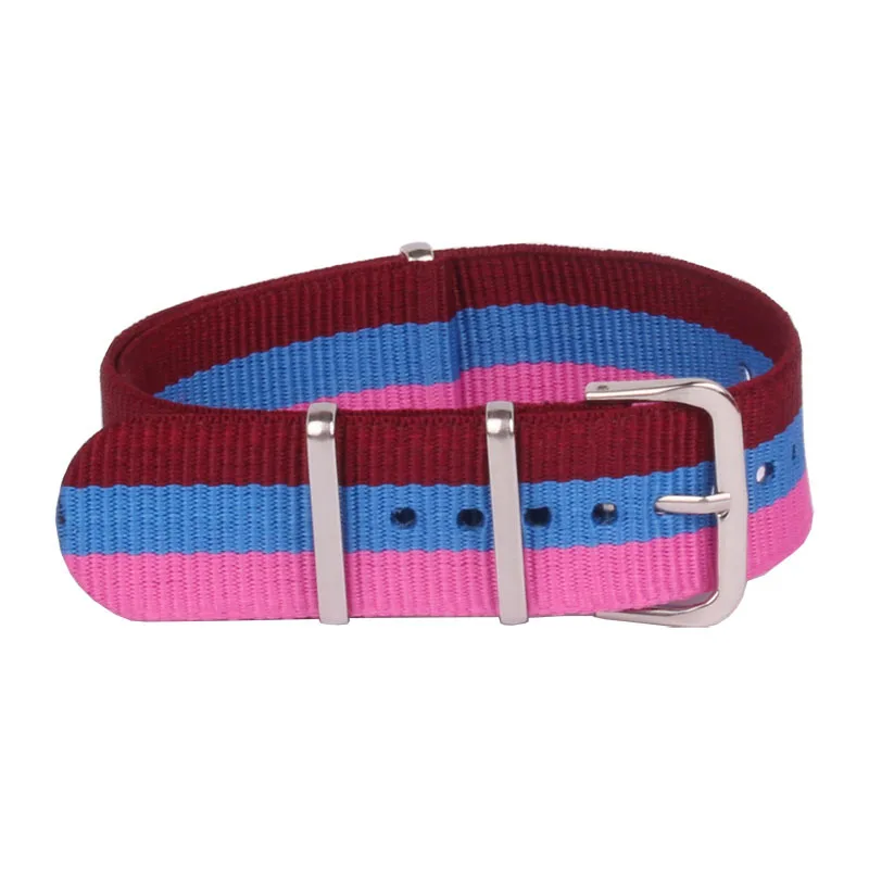 

Fashion 20 mm Watchband Men Women Sport Rose Purple Nato Fiber Woven Nylon Watch Strap Wristwatch Bands Buckle 20mm watches belt