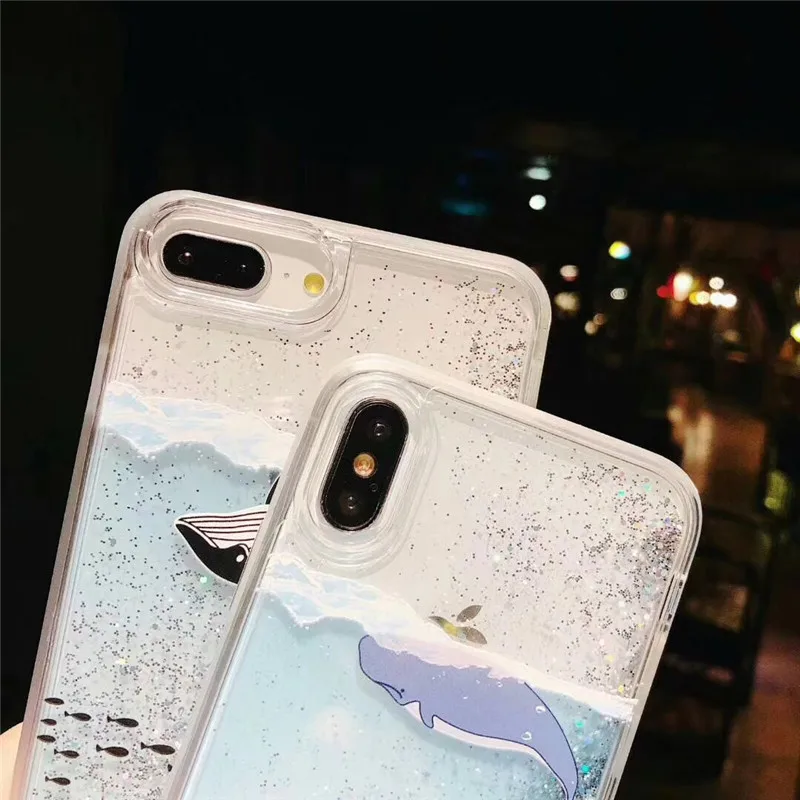 LUDI блестящий синий жидкий зыбучий песок чехол для телефона iPhone 7 7Plus Whale Ttansparent X 6 6s