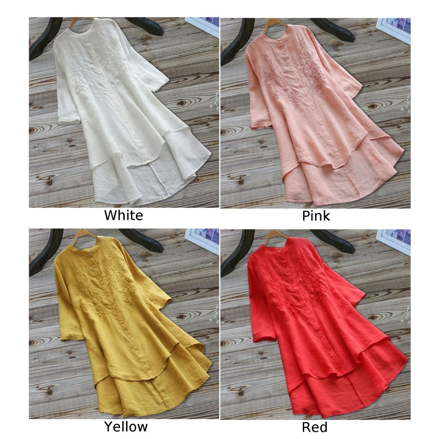 Summer Casual Loose Cotton Ladies Long Sleeve Vintage Embroidered Knee-Length Dress | Женская одежда