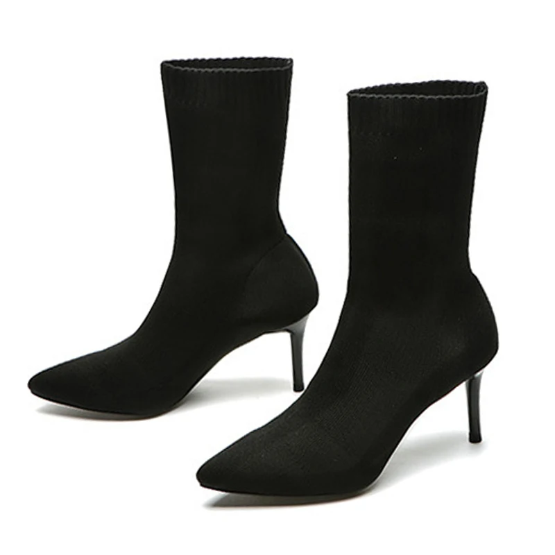 Женские сапоги-носки GENSHUO Осенние эластичные сапоги до середины икры на высоком