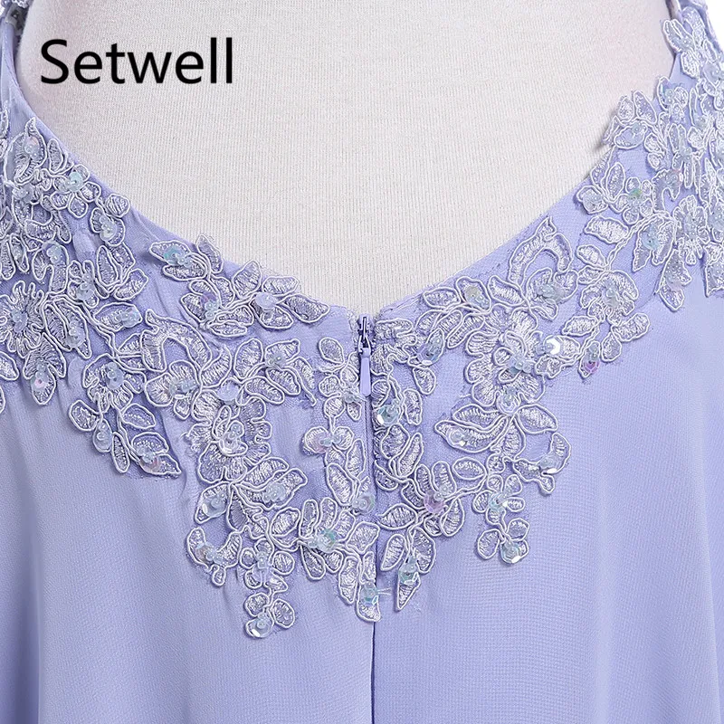 

Setwell Prom Dresses 2017 Illusion Neckline Summer Chiffon Bridesmaid Dress Sweep Train Sequined Appliqued Formal Dress