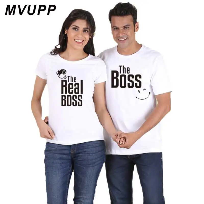 Футболка с надписью «REAL BOSS smile» для пары, для мужчин и женщин, футболка для влюбленных, семейная одежда, для мужчин и женщин, ulzzang valentine, в Корейском стиле