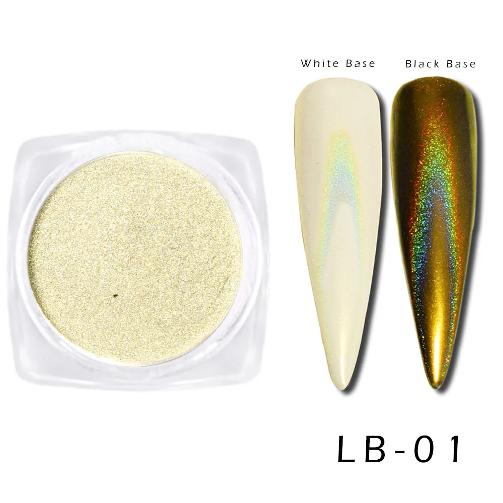 LB01 1 коробка голографический блестящий для ногтей зеркальный хромированный порошок для ногтей пигмент Серебряная роза золото зеленая Радуга Искусство Маникюр лак LA966 - Цвет: LB01