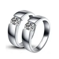 Real Moissanites Plain White Gold Solitaire Couple Rings 0.25Ct/each Couple Rings for Lovers 14K Jewelry AU585