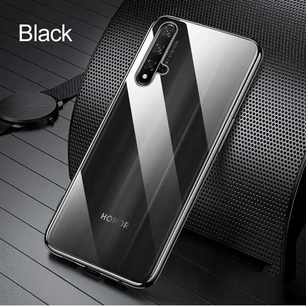 Black Прозрачный силиконовый чехол для Honor 20, чехол, 3D лазерное покрытие, Мягкий ТПУ, яркий кристалл, задняя крышка для huawei Honor 20 Pro, чехол для телефона s - Цвет: Black