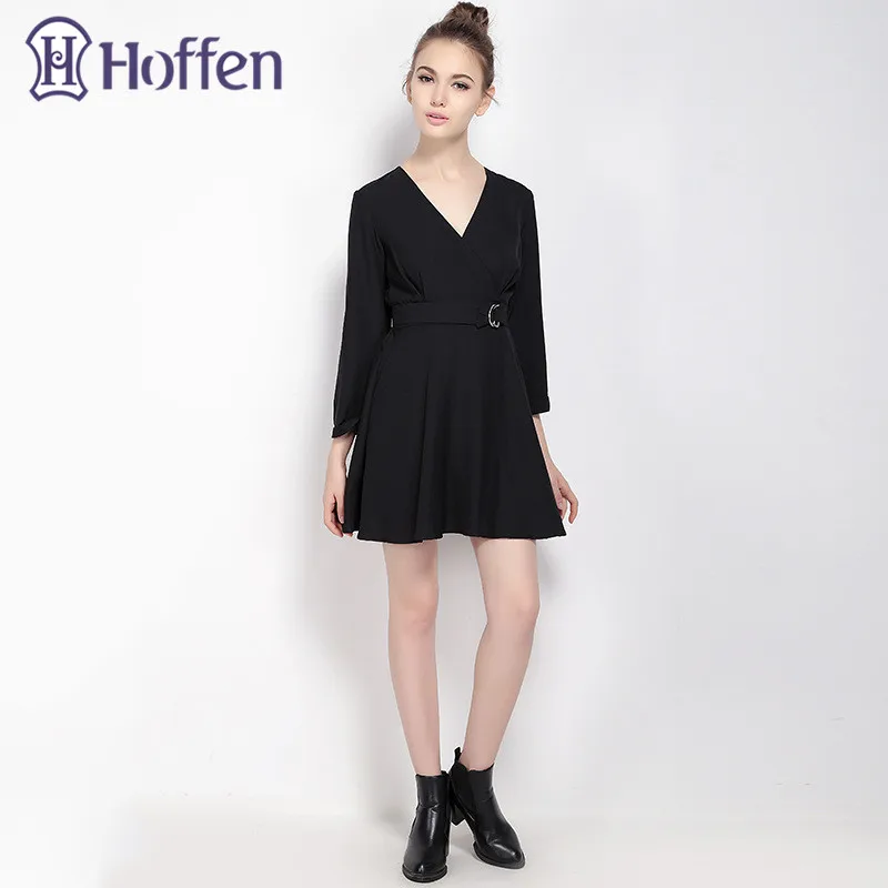 Женское платье с высокой талией V образным вырезом и длинным рукавом|mini dress|women