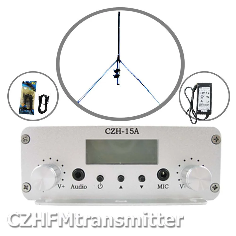 CZE 15A 15 Вт стерео PLL FM передатчик вещатель GP антенна комплект питания|pll fm transmitter|gp