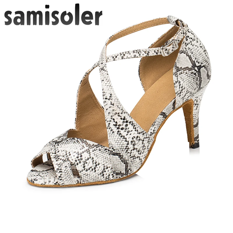 Samisoler Latin Dance Shoes Rainbow Colors bright PU Women's Salsa elegant Ballroom dancing shoes soft tango dance shoes heel