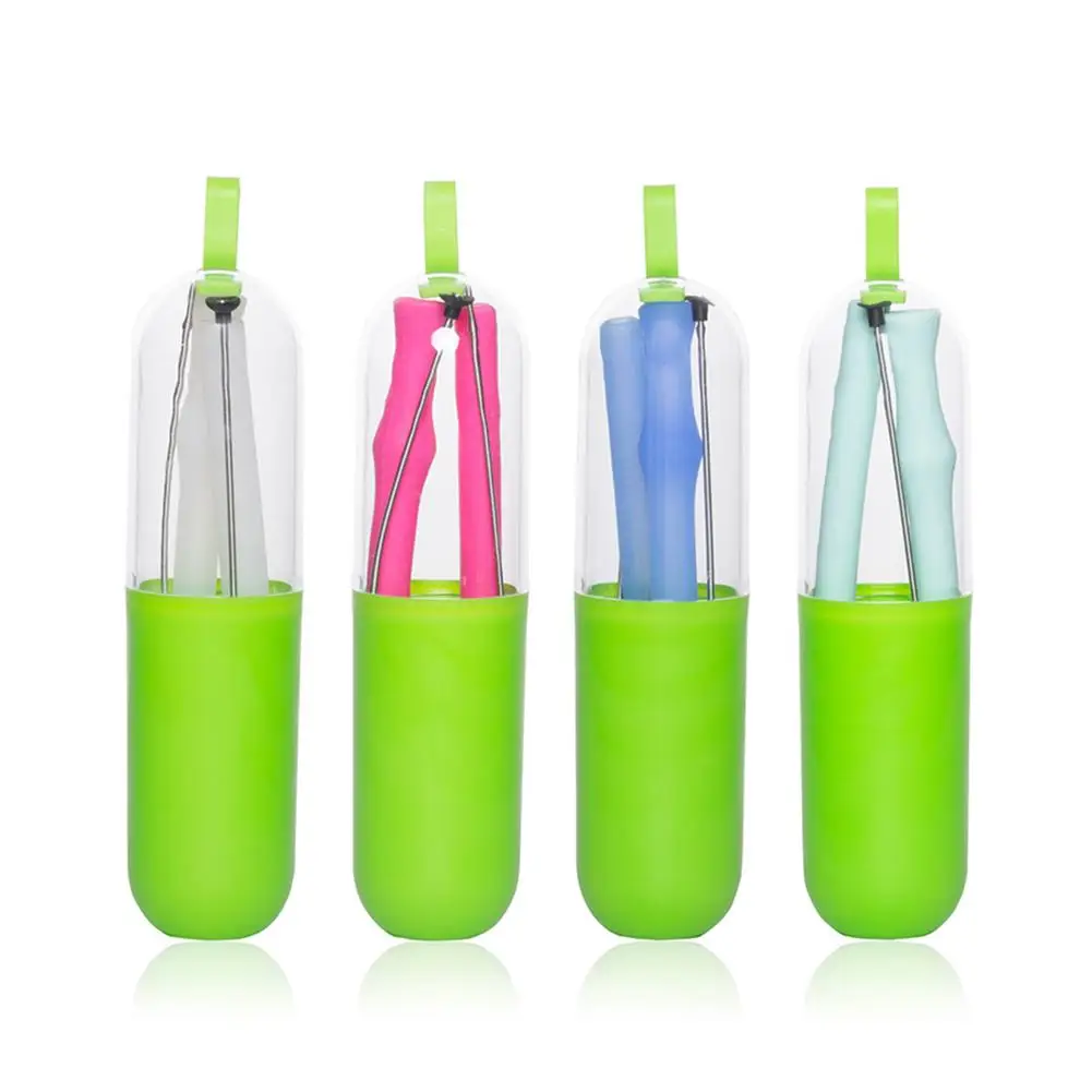 1 Набор переносных силиконовых складных соломинок многоцветные многоразовые