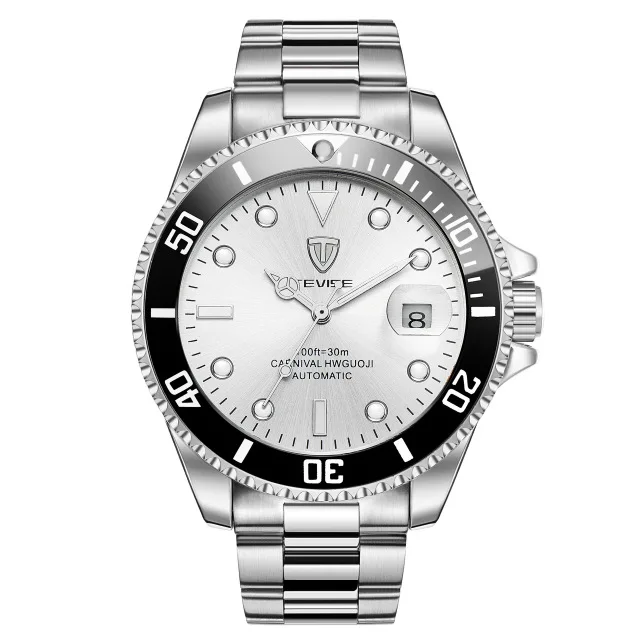 silver white Модный бренд TEVISE зеленая вода Призрак для мужчин Stailness сталь Автоматические механические/Кварцевые часы для мужчин светящиеся Бизнес наручные часы - Цвет: silver white