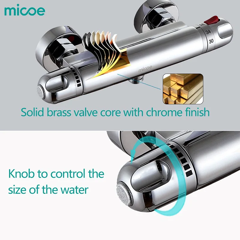 Micoe Термостатический смеситель для ванной комнаты латунный душевой набор 150 мм