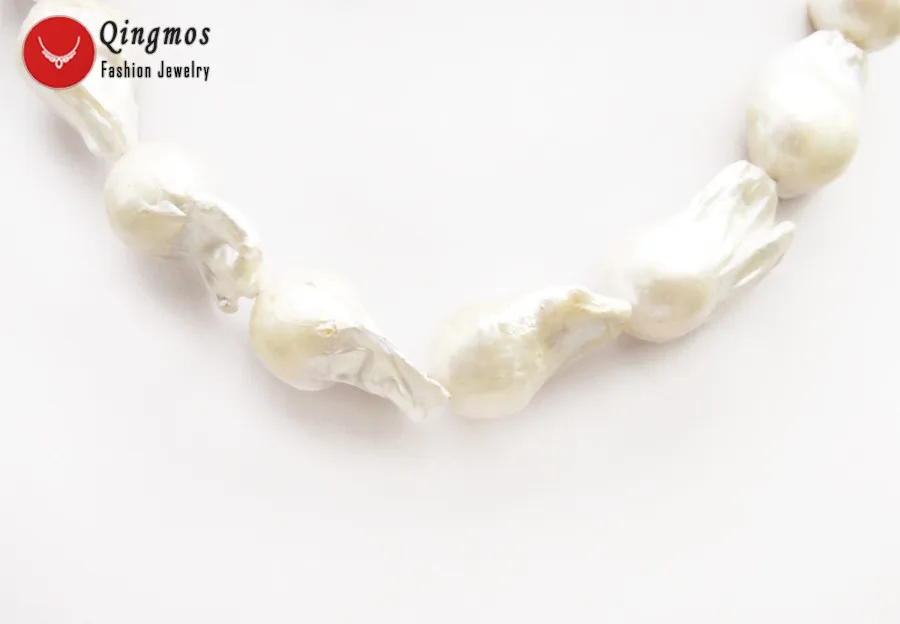 Qingmos Трендовое Натуральное белое жемчужное ожерелье для женщин с 17*30 мм БАРОККО