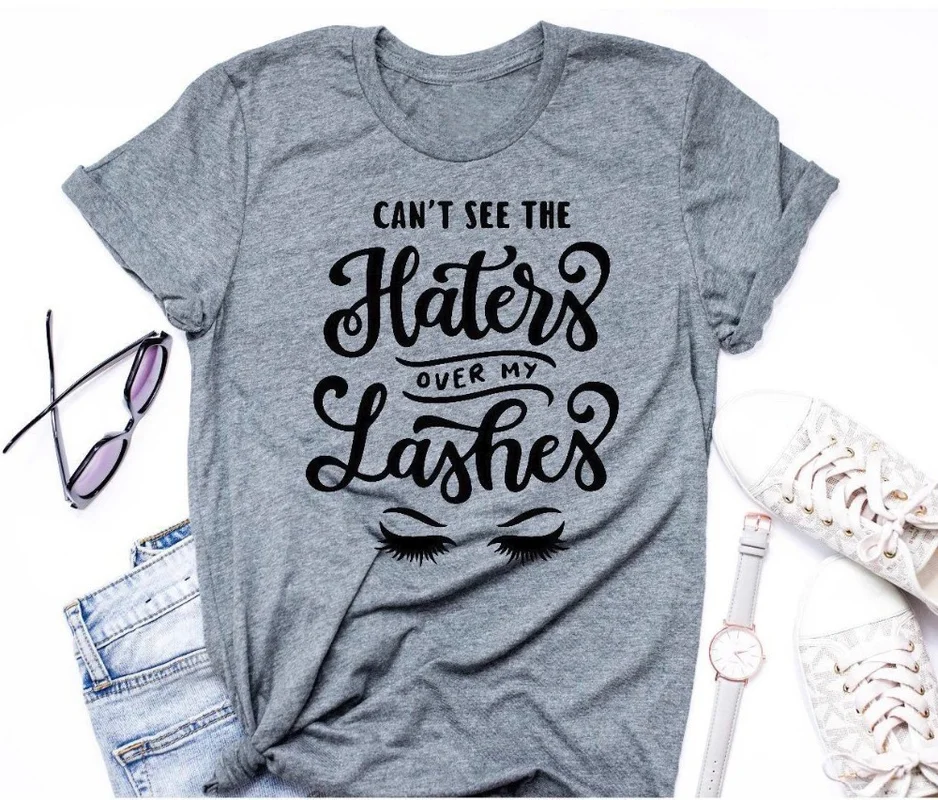 Новинка футболка с рисунком ресниц и надписью The Haters Over My Lashes красивая хлопковая Be