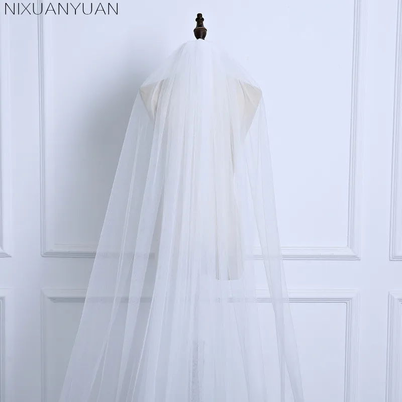 

3 Meter White/Ivory One Layer Beautiful Cathedral Length Cut Edge Wedding Veil With Comb Long Bridal Veil Voile Mariage 2019