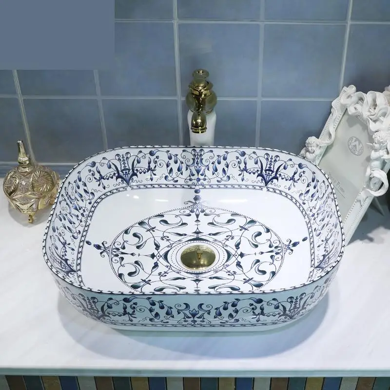 Овальная керамическая раковина китайская художественная старинная для ванной