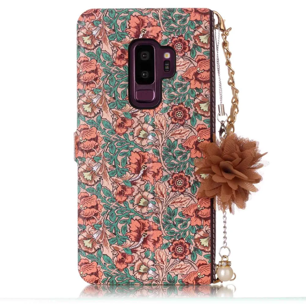 Go2linK бумажник чехол для Samsung galasy S9 Цветы Подставки с отделением для карт карманные, на цепочке кожаный бумажник чехол для телефона с откидной крышкой S9Plus