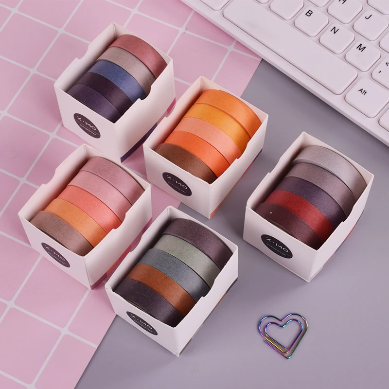 

5 Pcs Solid Color Washi Tape Set Masking Tape Decorative Diary Scrabooking Bullet Journal Planner Stickers Kawaii Stationery