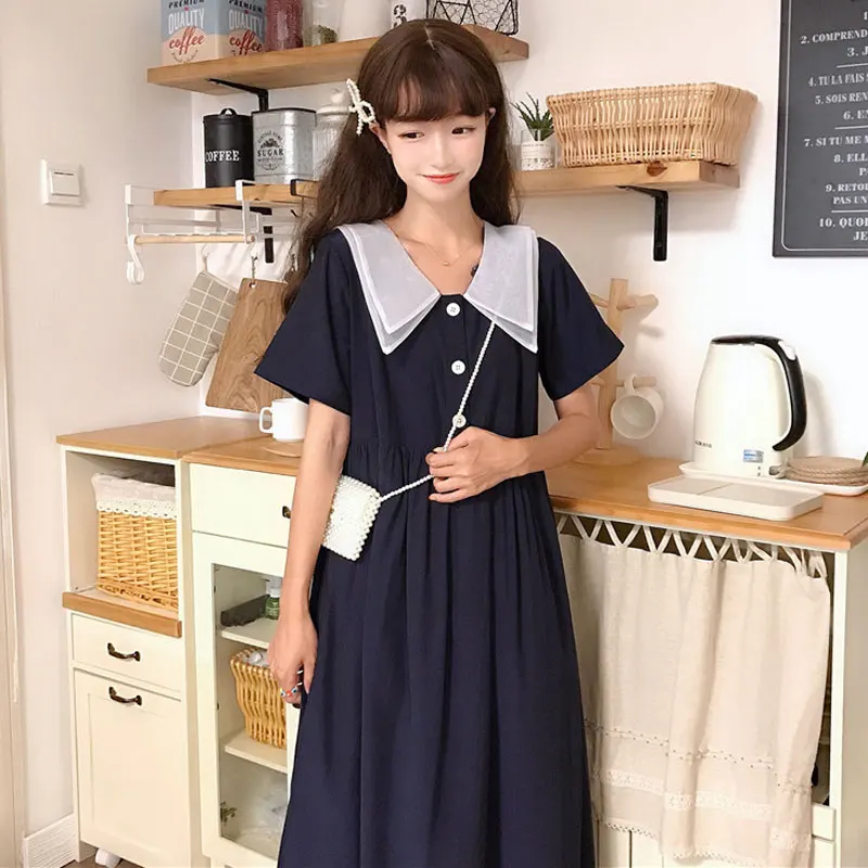 Японский Стиль с милым бантом кружевное платье воротником в кукольном стиле