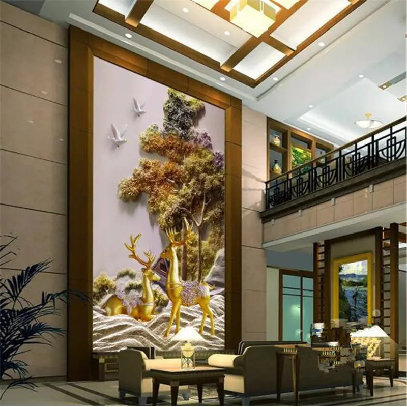 3D three-dimensional embossed fortune tree elk porch professional production mural wholesale wallpaper custom photo wall | Обустройство