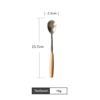K-Teaspoon Столовые приборы из нержавеющей стали с деревянной ручкой столовая Вилка десертная ложка нож кофе чайная ложка фрукты кухонные вилки Аксессуары для посуды - Цвет: K-Teaspoon