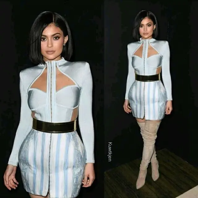 Высокое Качество Серый Синий Геометрическая Длинным Рукавом Замочная Скважина