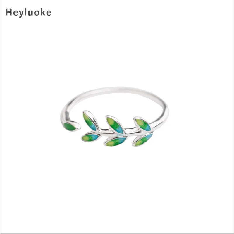 

2020 Anel Masculino Anel Anillos Authentic Tibetan Silver Fresh Leaves Glaze Finger Ring For Women Jewelry Gift Sweet Summer