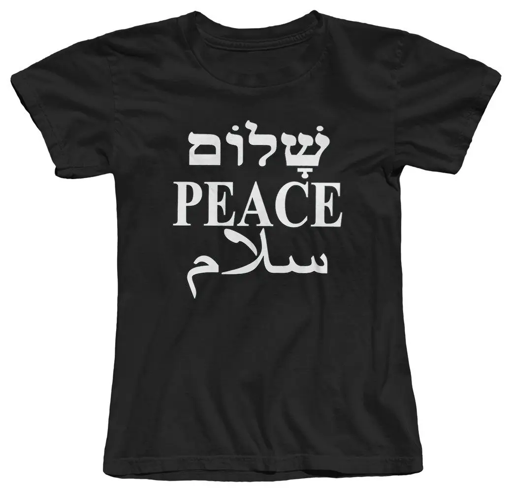 Женская футболка из мягкого хлопка с короткими рукавами и надписью PEACE RELIGION NO WAR