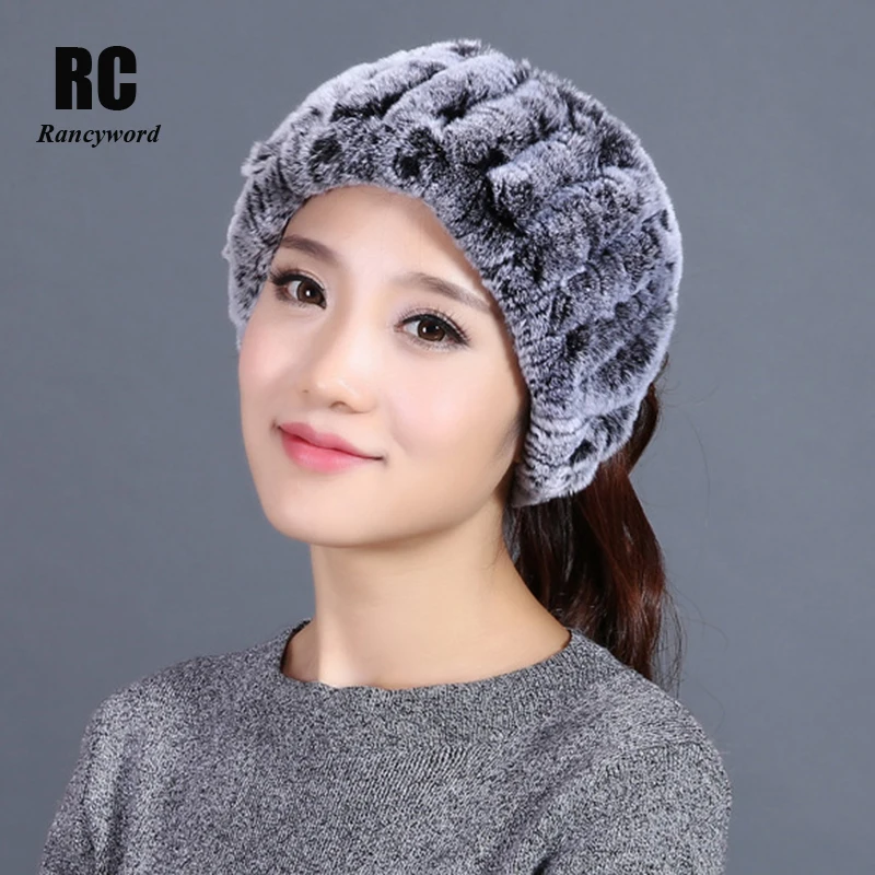 

[Rancyword] Winter Fur Headband Women Knit Genuine Rex Rabbit Fur Headbands Neck Scarf Real Fur Caps Ear Warmer Head Wrap RC1317