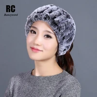 rancyword winter fur headband women knit genuine rex rabbit fur headbands neck scarf real fur caps ear warmer head wrap rc1317