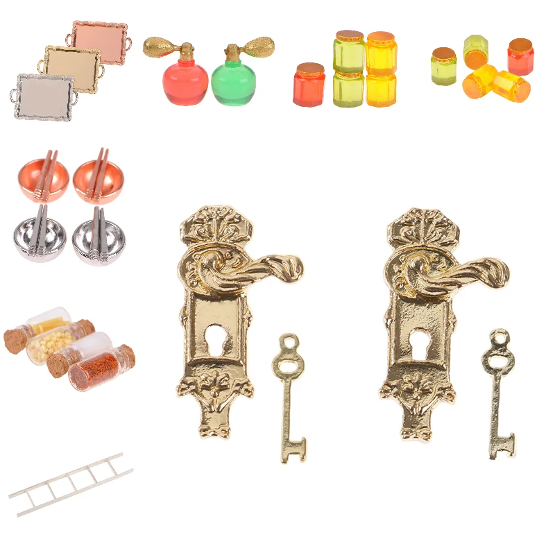 

1/12 Scale Miniature Vintage Door Lock and Key/White Ladder/Honey Pot/Tableware/Perfume/Food Bottle/ Dollhouse DIY Accessories