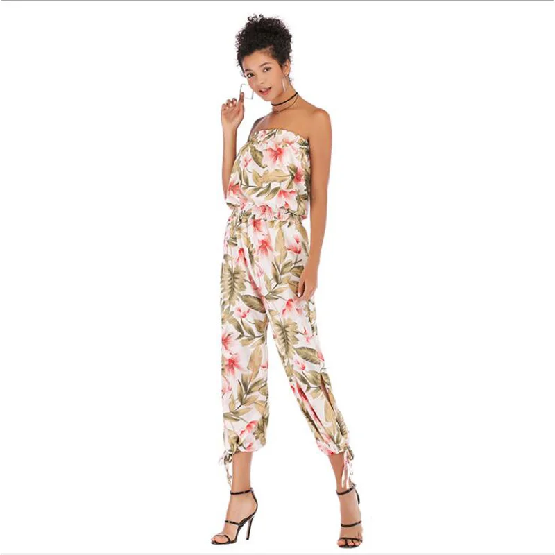 

2019 New summer Women High Waist Pants Streetwear Capris Ladies Sexy Wide Leg Trousers Jumpsuits Vacation style slim chiffon pri